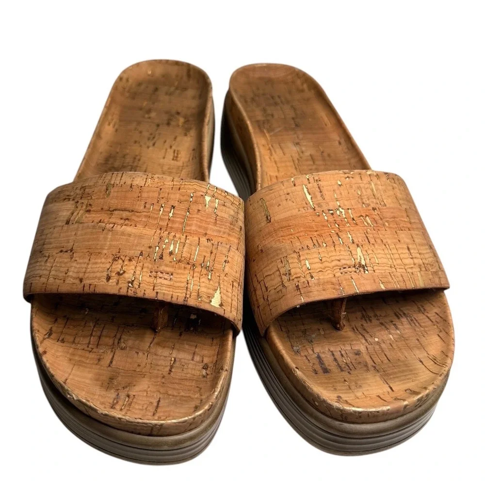 Donald J Pliner Fiji Cork Platform Slide Sandals Gold Metallic Women’s 8.5